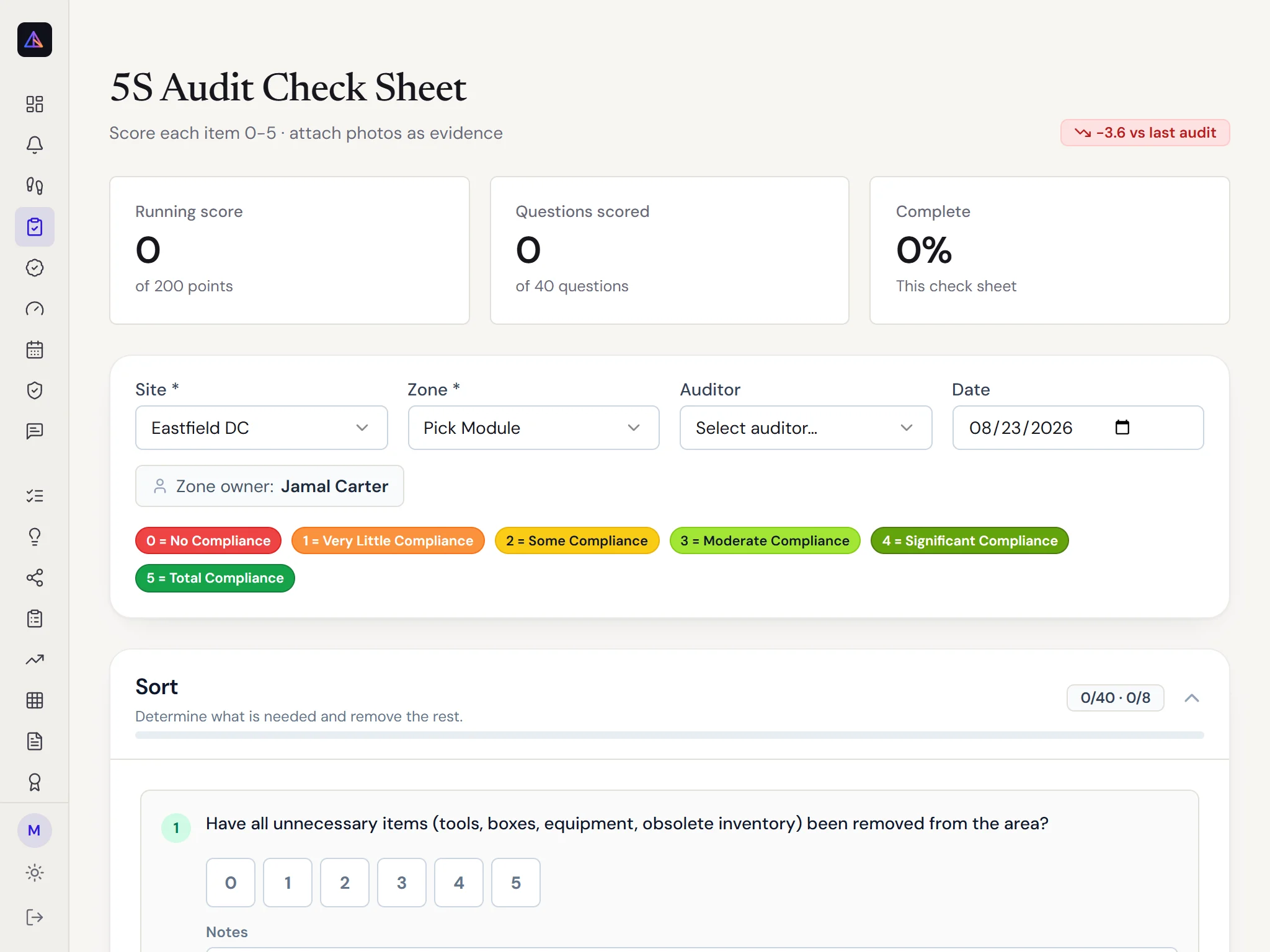 5S audit on a tablet